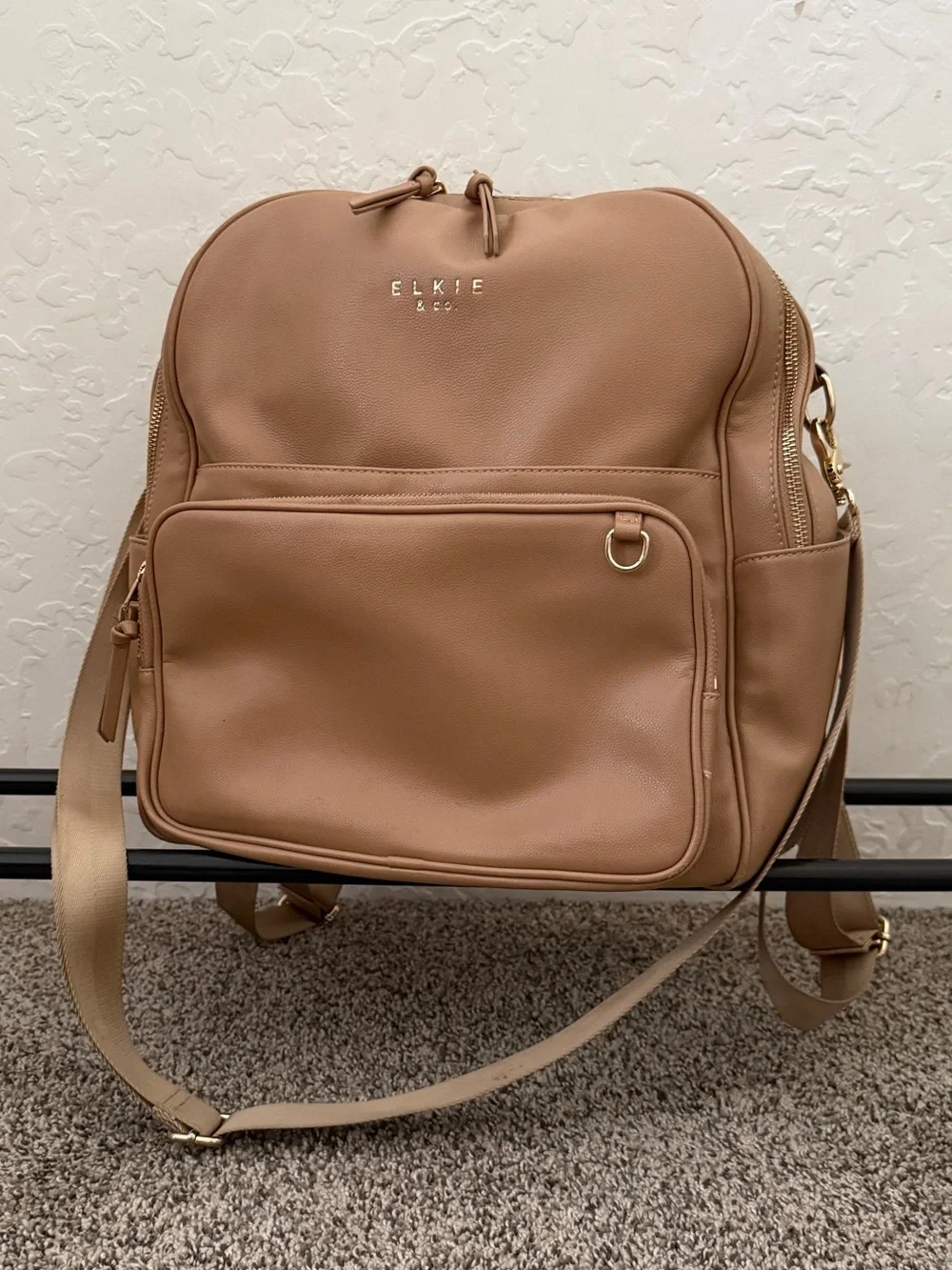 ELKIE & CO Tan Leather Backpack diaper bag